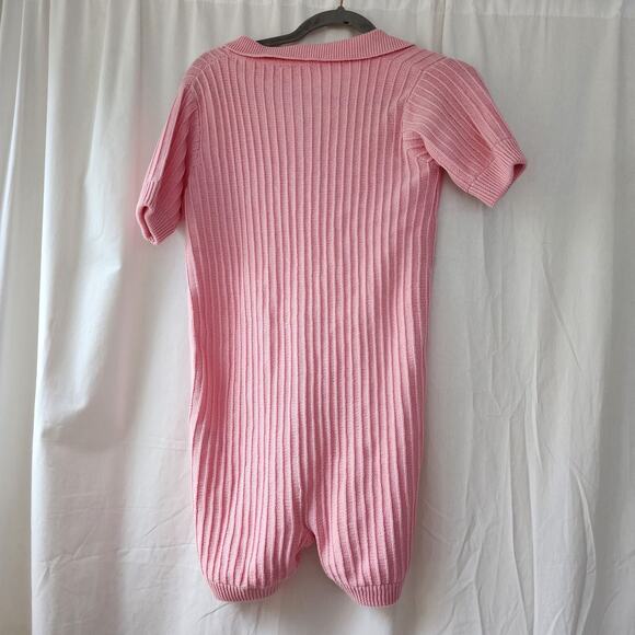Free People Ryder Knit Romper By Rue Stiic Size S/ M Pink Ribbed Collared Soft - Picture 4 of 11